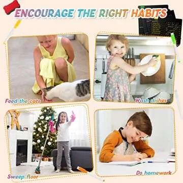 Magnetic Chore Chart for Kids, 4 Pcs Dry Erase Behavior Charts and 6 Colored Markers with Eraser Caps with 1 Eraser, Reward Chart for Multiple Kids Teens Adults Family, Chores Chart for Kids (Black)