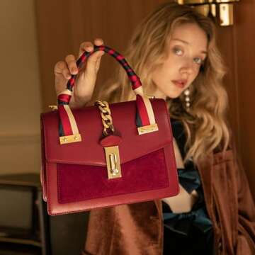 LA FESTIN Leather Crossbody Handbags for Women: Red Small Designer Shoulder Bag Satchel Purses with ...