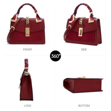 LA FESTIN Leather Crossbody Handbags for Women: Red Small Designer Shoulder Bag Satchel Purses with Detachable Strap - Suitable for Travel Daily Occasions