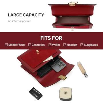 LA FESTIN Leather Crossbody Handbags for Women: Red Small Designer Shoulder Bag Satchel Purses with Detachable Strap - Suitable for Travel Daily Occasions