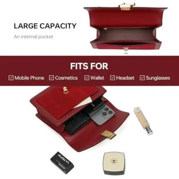 LA FESTIN Leather Crossbody Handbags for Women: Red Small Designer Shoulder Bag Satchel Purses with Detachable Strap - Suitable for Travel Daily Occasions
