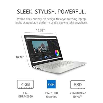 HP 17 Laptop PC, 11 Generation Intel Core, 4 GB RAM, 256 GB SSD, UHD Graphics, 17.3" HD+ Display, Windows 11 Home, Wi-Fi & Bluetooth Combo, 7 Ports, Long Battery Life, HD Webcam (17-by4025nr, 2022)