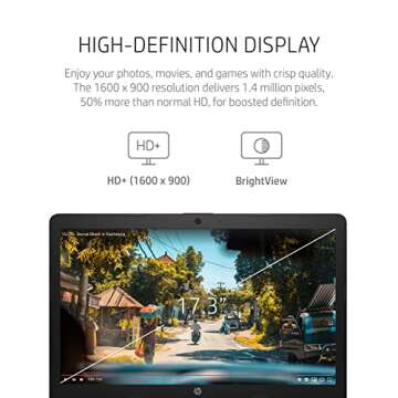 HP 17 Laptop PC, 11 Generation Intel Core, 4 GB RAM, 256 GB SSD, UHD Graphics, 17.3" HD+ Display, Windows 11 Home, Wi-Fi & Bluetooth Combo, 7 Ports, Long Battery Life, HD Webcam (17-by4025nr, 2022)