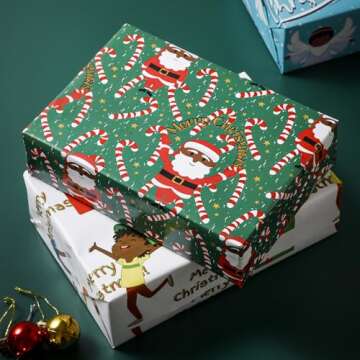 Dtiafu African American Christmas Wrapping Paper Black Santa Gift Wrap Paper Bulk Cute Xmas Designs ...
