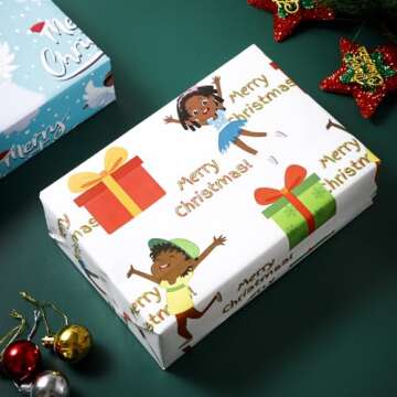 Dtiafu African American Christmas Wrapping Paper Black Santa Gift Wrap Paper Bulk Cute Xmas Designs for Black People Holiday Birthday - 20 x 28 Inch Per Sheet (8 Sheet)
