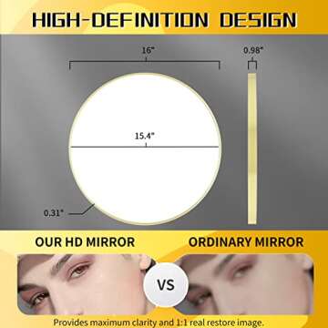 Beauty4U 16" Round Wall Mirror - Durable & Stylish Decor