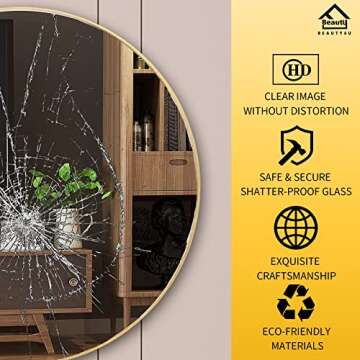 Beauty4U 16" Round Wall Mirror - Durable & Stylish Decor