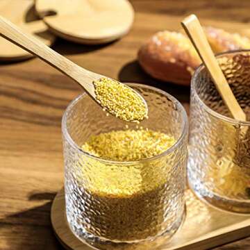 Condiment Canisters sets for the Kitchen, Salt and Sugar Containers Sets for Countertop, Seasoning Box with Wooden Spoon Bamboo Lid and Tray, Condiment Containers with Lids, Sugar Bowl with Lid