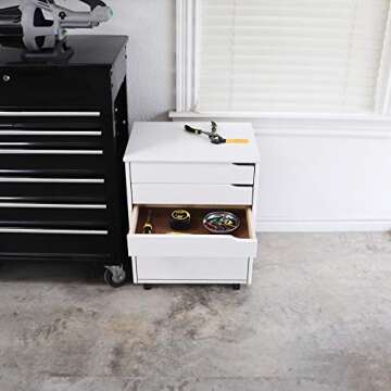 Adeptus Original Roll Cart Connect Solid Wood, 6 Drawer Extra Wide Drawers Roll Carts, White