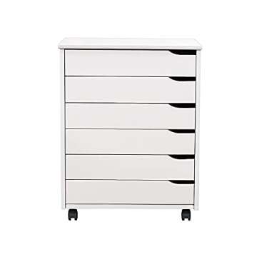 Adeptus Original Roll Cart Connect Solid Wood, 6 Drawer Extra Wide Drawers Roll Carts, White