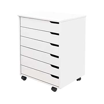 Adeptus Original Roll Cart Connect Solid Wood, 6 Drawer Extra Wide Drawers Roll Carts, White
