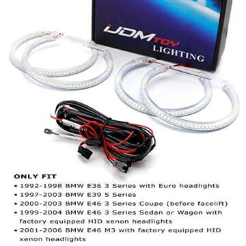 iJDMTOY 7000K Xenon White 264-SMD LED Angel Eyes Halo Ring Lighting Kit Compatible With BMW E36 E46 ...