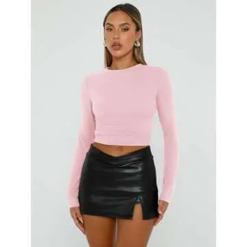 Trendy Queen Womens Long Sleeve Shirts Basic Tees Crop Tops Going Out Spring 2025 Workout Outfits Y2...