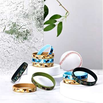 HyDren 24 Packs Camouflage Rubber Bracelets Camouflage Military Assorted Wristbands Green
