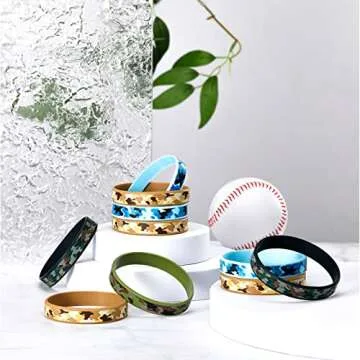 HyDren 24 Packs Camouflage Rubber Bracelets Camouflage Military Assorted Wristbands Green