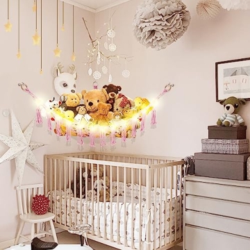 CERETIA Cute Stuffed Animal Hammock with Lights for Kids