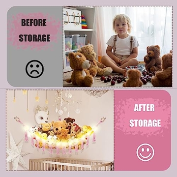 CERETIA Cute Stuffed Animal Hammock with Lights for Kids