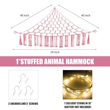 CERETIA Cute Stuffed Animal Hammock with Lights for Kids