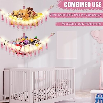 CERETIA Cute Stuffed Animal Hammock with Lights for Kids