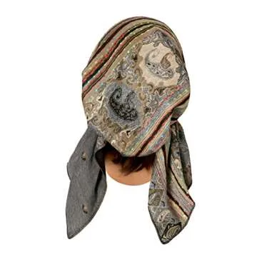 ShariRose Gray Pre-tied Headscarf Head Wear for Women Soft Cashmere Ethnic Print Collection! (Grey black beige short)