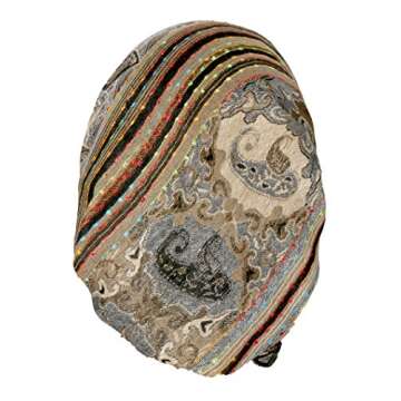 ShariRose Gray Pre-tied Headscarf Head Wear for Women Soft Cashmere Ethnic Print Collection! (Grey black beige short)