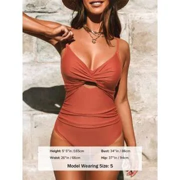 CUPSHE One Piece Swimsuit for Women Bathing Suits Twist Front Cutout Adjustable Straps Ruched Swimwear M,Mecca Orange