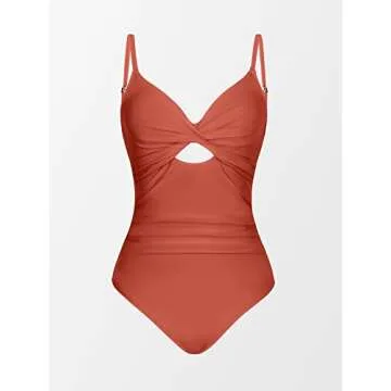 CUPSHE One Piece Swimsuit for Women Bathing Suits Twist Front Cutout Adjustable Straps Ruched Swimwear M,Mecca Orange
