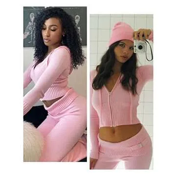 Chic Zhiyouni Women's 2 Piece Knit Hoodie Set for All Occasions