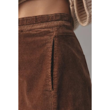 EZAPINE Women's Corduroy Pull-On Barrel Pants Wide Leg Elastic Waist Cord Pants High Rise Casual Trouser with Pockets Brown