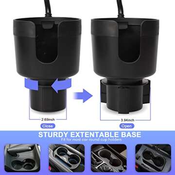 Beeyonto Car Cup Holder Expander Adapter with Phone Holder, 2 in 1 Multifunctional Cup Holder Phone Mount 360° Rotation, Universal for Most Phones, Oversize 32-40 oz Bottles or Mugs