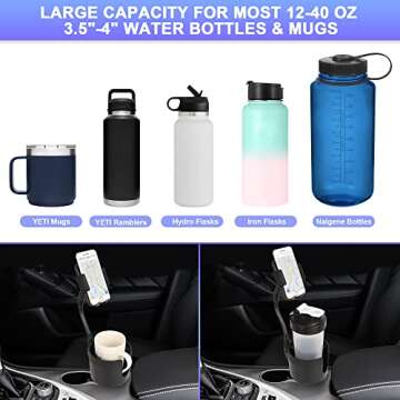 Beeyonto Car Cup Holder Expander Adapter with Phone Holder, 2 in 1 Multifunctional Cup Holder Phone Mount 360° Rotation, Universal for Most Phones, Oversize 32-40 oz Bottles or Mugs