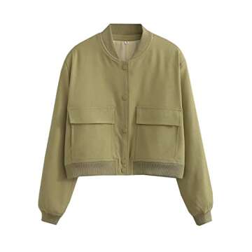 Stylish Tiko Miko Women’s Cropped Bomber Jacket with Pockets