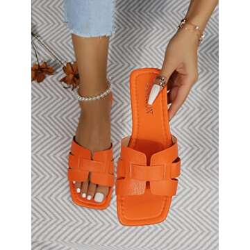 GORGLITTER Flat H-Band Slide Sandal Cut Out Comfort Slip on Shoes Orange CN39