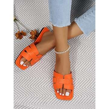 GORGLITTER Flat H-Band Slide Sandal Cut Out Comfort Slip on Shoes Orange CN39