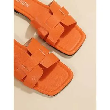 GORGLITTER Flat H-Band Slide Sandal Cut Out Comfort Slip on Shoes Orange CN39