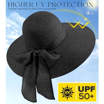 Beach Hats for Women, Straw Sun Hat with Wide Brim, Summer Floppy Beach Hats for Women, Packable Flo...