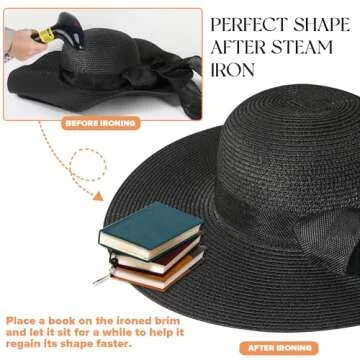Beach Hats for Women, Straw Sun Hat with Wide Brim, Summer Floppy Beach Hats for Women, Packable Floppy Straw Garden Hat Black