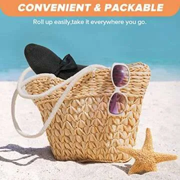 Beach Hats for Women, Straw Sun Hat with Wide Brim, Summer Floppy Beach Hats for Women, Packable Floppy Straw Garden Hat Black