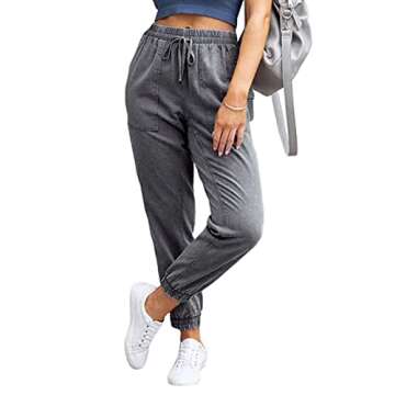 LONGYIDA Jean Joggers for Women Stretchy High Waisted Drawstring Elastic Waist Jeans Casual Loose De...