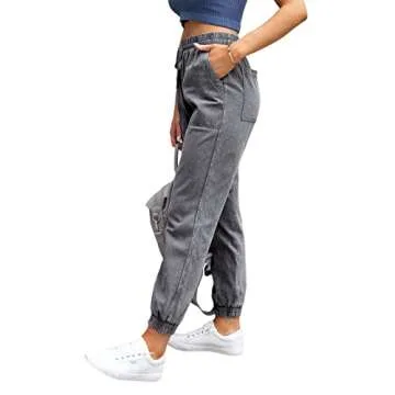 LONGYIDA Jean Joggers for Women Stretchy High Waisted Drawstring Elastic Waist Jeans Casual Loose Denim Joggers Pants(Grey,M)