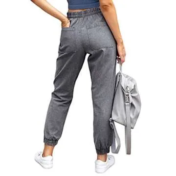 LONGYIDA Jean Joggers for Women Stretchy High Waisted Drawstring Elastic Waist Jeans Casual Loose Denim Joggers Pants(Grey,M)