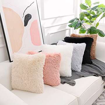 NordECO HOME Luxury Soft Faux Fur Fleece Cushion Cover Pillowcase Spring Decorative Throw Pillows Covers, No Pillow Insert, 18" x 18" Inch, White, 2 Pack