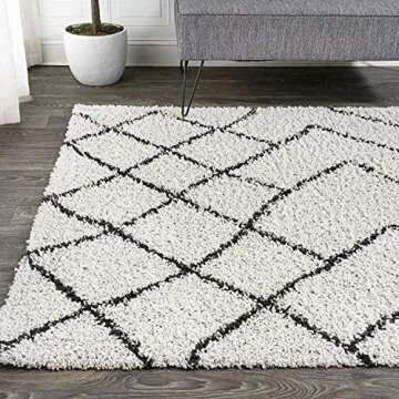 JONATHAN Y SHG101A-8 Inca Moroccan Diamond Shag Indoor Area -Rug Bohemian Contemporary Geometric Easy -Cleaning High Traffic Bedroom Kitchen Living Room Non Shedding, 8 X 10, Beige/Dark Gray