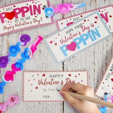 Valentines Day Gifts for Kids - 24 Pack Valentines Cards with Heart POP Bracelets - Sensory Fidget Toys Valentine for School Classroom Gift Exchange Party Favors Supplies for Toddlers Girls Boys