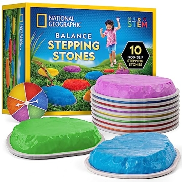 NATIONAL GEOGRAPHIC Stepping Stones for Kids – Durable Non-Slip Stones Encourage Toddler Balance & Gross Motor Skills, Indoor & Outdoor Toys, Obstacle Course, Gifts for Toddlers (Amazon Exclusive)