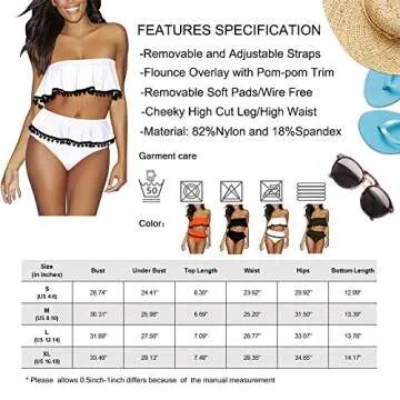 COCOLEGGINGS Women’s Pom Pom Bandeau High Waist Swimsuit