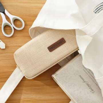 ANGOOBABY Small Pencil Case Student Pencil Pouch Coin Pouch Cosmetic Bag Office Stationery Organizer For Teen School-Beige