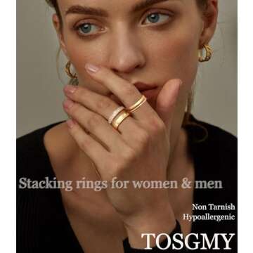 TOSGMY Gold Silver Rings for Women Non Tarnish Stackable Rings Trendy Dainty 18K Gold Plated Stackin...