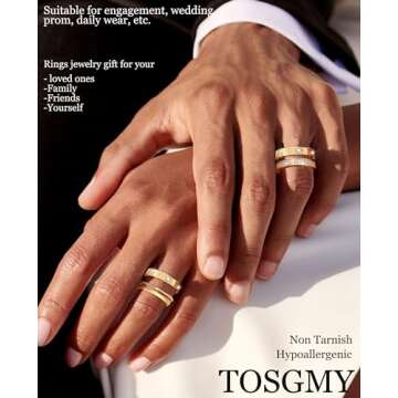 TOSGMY Gold Silver Rings for Women Non Tarnish Stackable Rings Trendy Dainty 18K Gold Plated Stacking Cubic Zirconia Thumb Ring Set Love Friendship Dual Band Rings Promise Wedding Engagement Rings Size 6 7 8 9 10 11