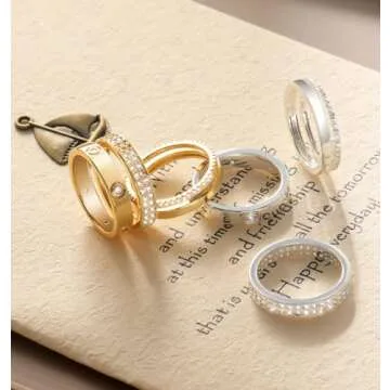 TOSGMY Gold Silver Rings for Women Non Tarnish Stackable Rings Trendy Dainty 18K Gold Plated Stacking Cubic Zirconia Thumb Ring Set Love Friendship Dual Band Rings Promise Wedding Engagement Rings Size 6 7 8 9 10 11